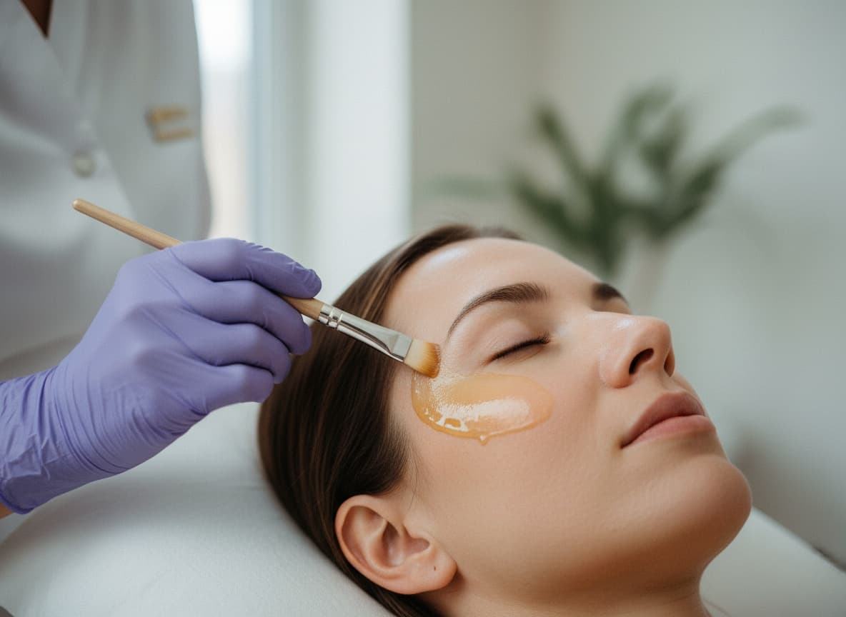 BioRePeelCl3 amber peel being applied with a brush at LaserPeak Spa, Calgary